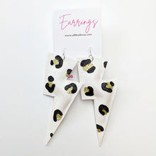 Load image into Gallery viewer, Super Disco Bolt Lightning Bolt Earrings - Snow Leopard White