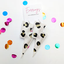 Load image into Gallery viewer, Super Disco Bolt Lightning Bolt Earrings - Snow Leopard White