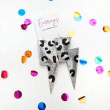 Load image into Gallery viewer, Super Disco Bolt Lightning Bolt Earrings - Snow Leopard Silver