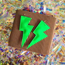 Load image into Gallery viewer, Neon Green Patent Leatherette - Super Disco Bolt Oversized Lightning Bolt Earrings