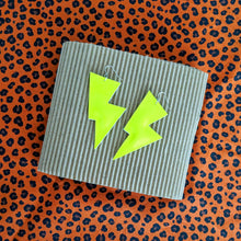 Load image into Gallery viewer, Neon Yellow Patent Leatherette - Disco Bolt Lightning Bolt Earrings