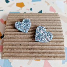 Load image into Gallery viewer, Good Disco Heart Earrings (choose your backs) - Hologram Silver Glitter
