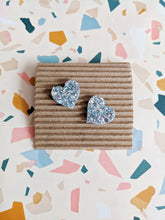 Load image into Gallery viewer, Good Disco Heart Earrings (choose your backs) - Hologram Silver Glitter
