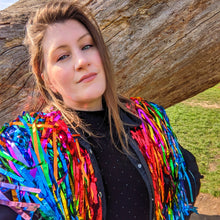 Load image into Gallery viewer, Rainbow Cascade - Disco Party Tinsel Festival Cape