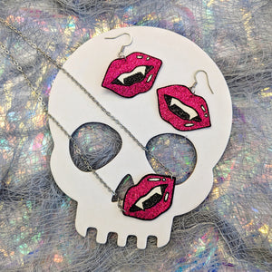 Halloween Vampire Fangs 'Pop Art' Edition Necklace and Earrings Set