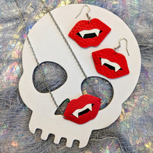 Load image into Gallery viewer, Halloween Vampire Fangs Matte Leatherette Earring and Necklace Set
