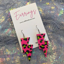 Load image into Gallery viewer, Neon Leopard Mini Disco Bolt Lightning Bolt Earrings
