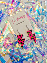 Load image into Gallery viewer, Neon Leopard Mini Disco Bolt Lightning Bolt Earrings
