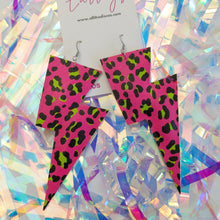 Load image into Gallery viewer, Neon Leopard Super Disco Bolt Lightning Bolt Earrings
