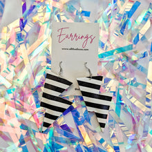 Load image into Gallery viewer, Chunky Stripe Matte Leatherette Disco Bolt Lightning Bolt Earrings
