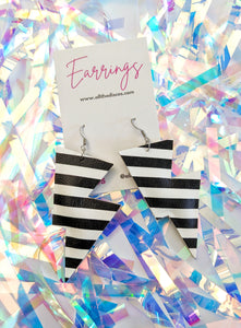 Chunky Stripe Matte Leatherette Disco Bolt Lightning Bolt Earrings