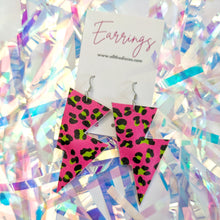 Load image into Gallery viewer, Neon Leopard Disco Bolt Lightning Bolt Earrings
