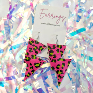 Neon Leopard Disco Bolt Lightning Bolt Earrings