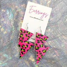 Load image into Gallery viewer, Neon Leopard Disco Bolt Lightning Bolt Earrings
