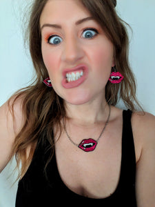 Halloween Vampire Fangs 'Pop Art' Edition Necklace and Earrings Set