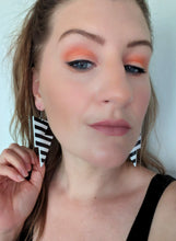 Load image into Gallery viewer, Chunky Stripe Matte Leatherette Disco Bolt Lightning Bolt Earrings
