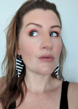 Load image into Gallery viewer, Chunky Stripe Matte Leatherette Disco Bolt Lightning Bolt Earrings
