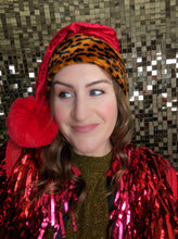 Load image into Gallery viewer, Christmas Santa Hats - Red Crushed Velvet and Leopard Print
