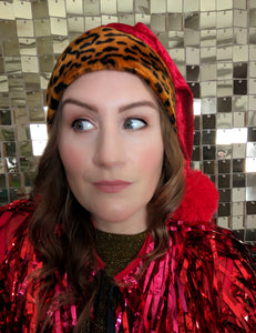 Christmas Santa Hats - Red Crushed Velvet and Leopard Print