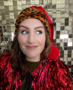 Christmas Santa Hats - Red Crushed Velvet and Leopard Print