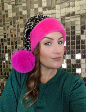 Load image into Gallery viewer, All The Discos X ADHDAF Leopard and Hot Pink Santa Hat
