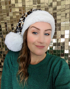 Christmas Santa Hats - Leopard Print and Cream Faux Fur
