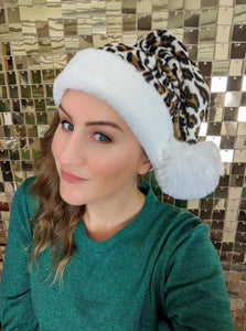 Christmas Santa Hats - Leopard Print and Cream Faux Fur