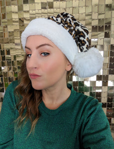 Christmas Santa Hats - Leopard Print and Cream Faux Fur