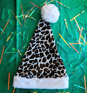 Christmas Santa Hats - Leopard Print and Cream Faux Fur