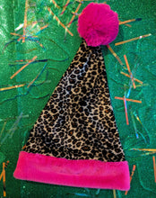 Load image into Gallery viewer, All The Discos X ADHDAF Leopard and Hot Pink Santa Hat
