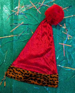 Christmas Santa Hats - Red Crushed Velvet and Leopard Print