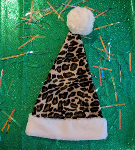 Christmas Santa Hats - Leopard Print and Cream Faux Fur