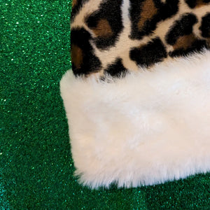 Christmas Santa Hats - Leopard Print and Cream Faux Fur