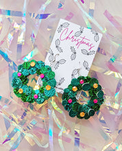 Load image into Gallery viewer, Bold and Beautiful Christmas Wreath Hoop Earrings
