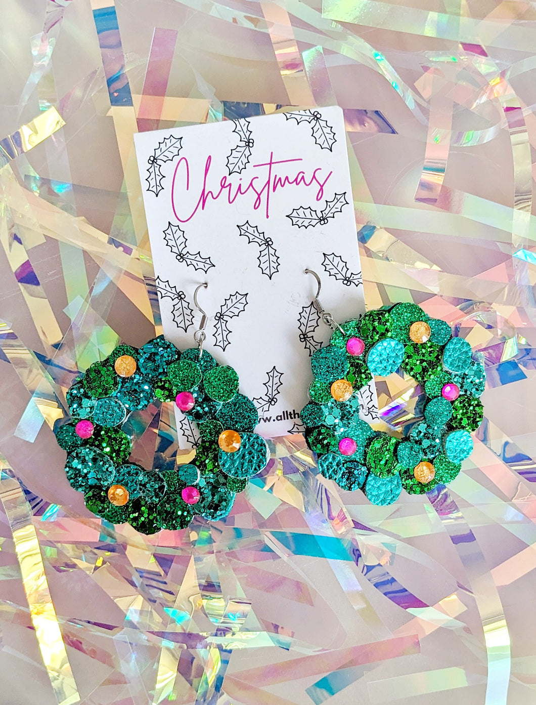 Bold and Beautiful Christmas Wreath Hoop Earrings