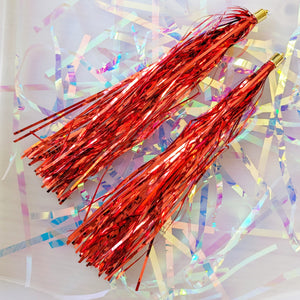 Tinsel Tassel Earrings - Red