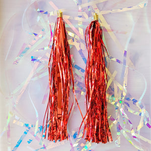 Tinsel Tassel Earrings - Red
