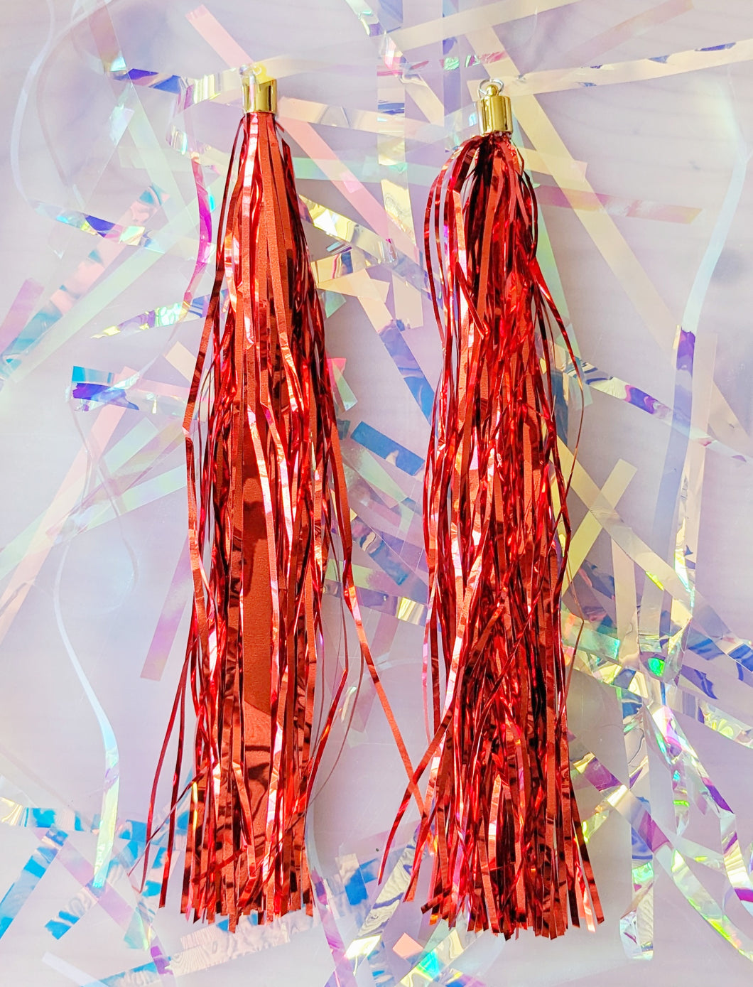 Tinsel Tassel Earrings - Red