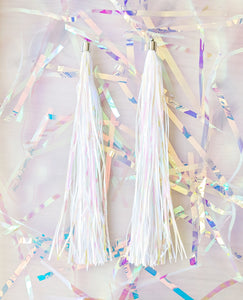 Tinsel Tassel Earrings - Mermaid White
