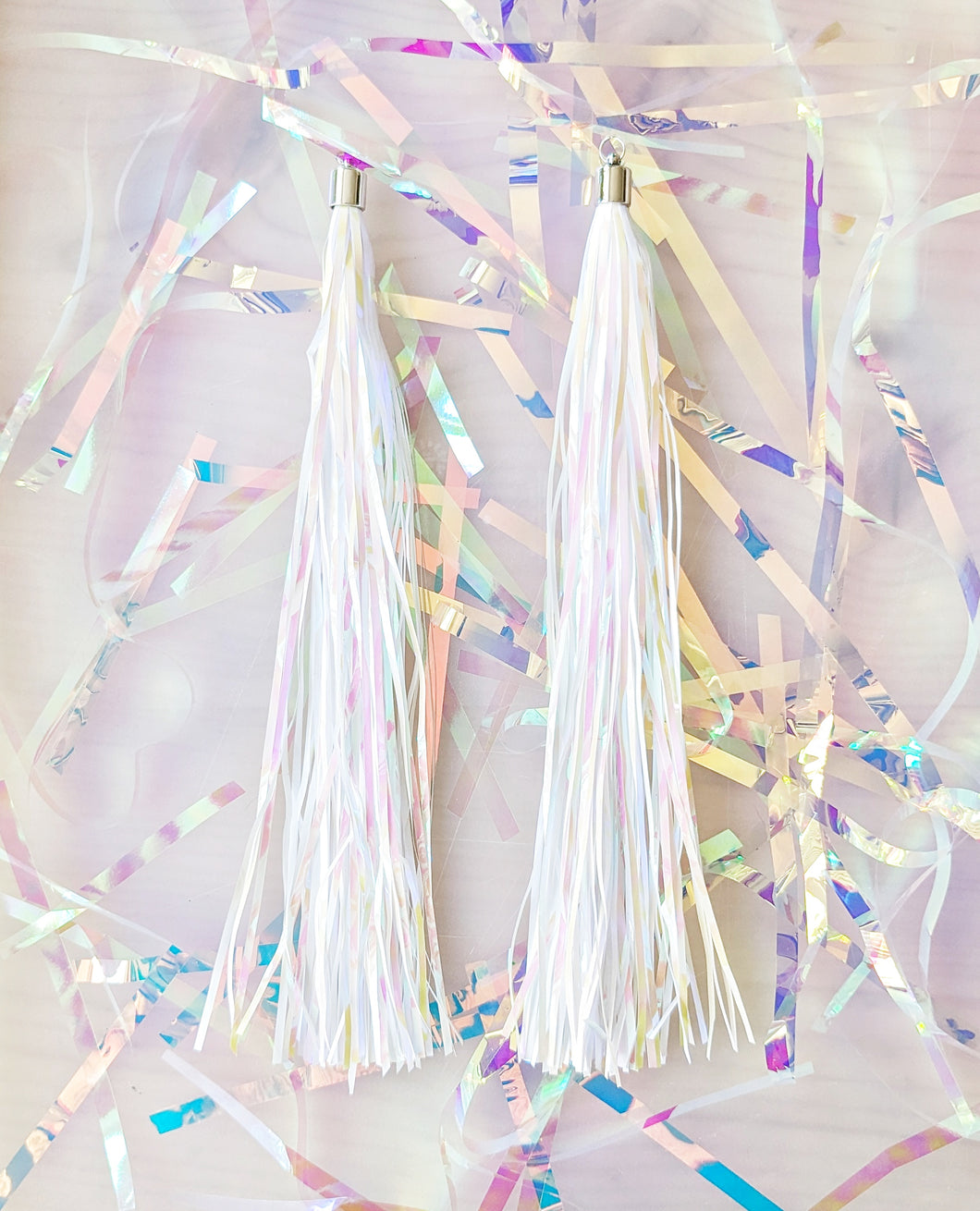 Tinsel Tassel Earrings - Mermaid White