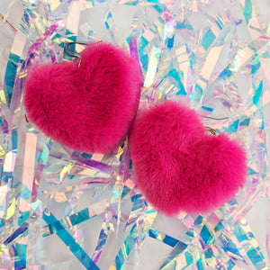 Fluffy Hearts - Faux Fur Heart Earrings