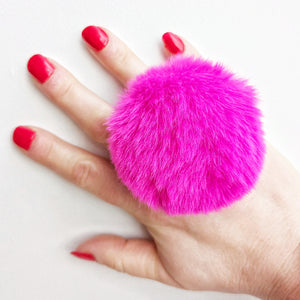 Hot Pink Giant Fluffy Pom-Pom Ring