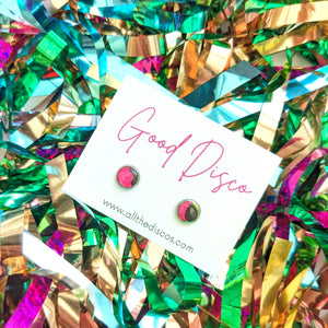 Good Disco Tiny Stud Earrings - Neon Pink Leopard Print
