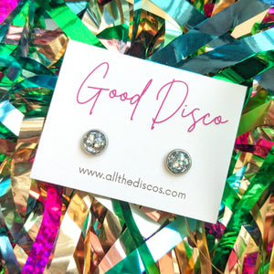 Good Disco Tiny Stud Earrings - Disco Ball Silver Glitter