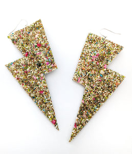 Sea Glass Gold - Super Disco Bolt Lightning Bolt Earrings