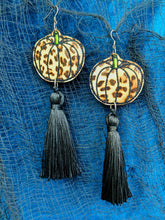 Load image into Gallery viewer, Leopard Print Party Pumpkins - Halloween Tassel Earrings
