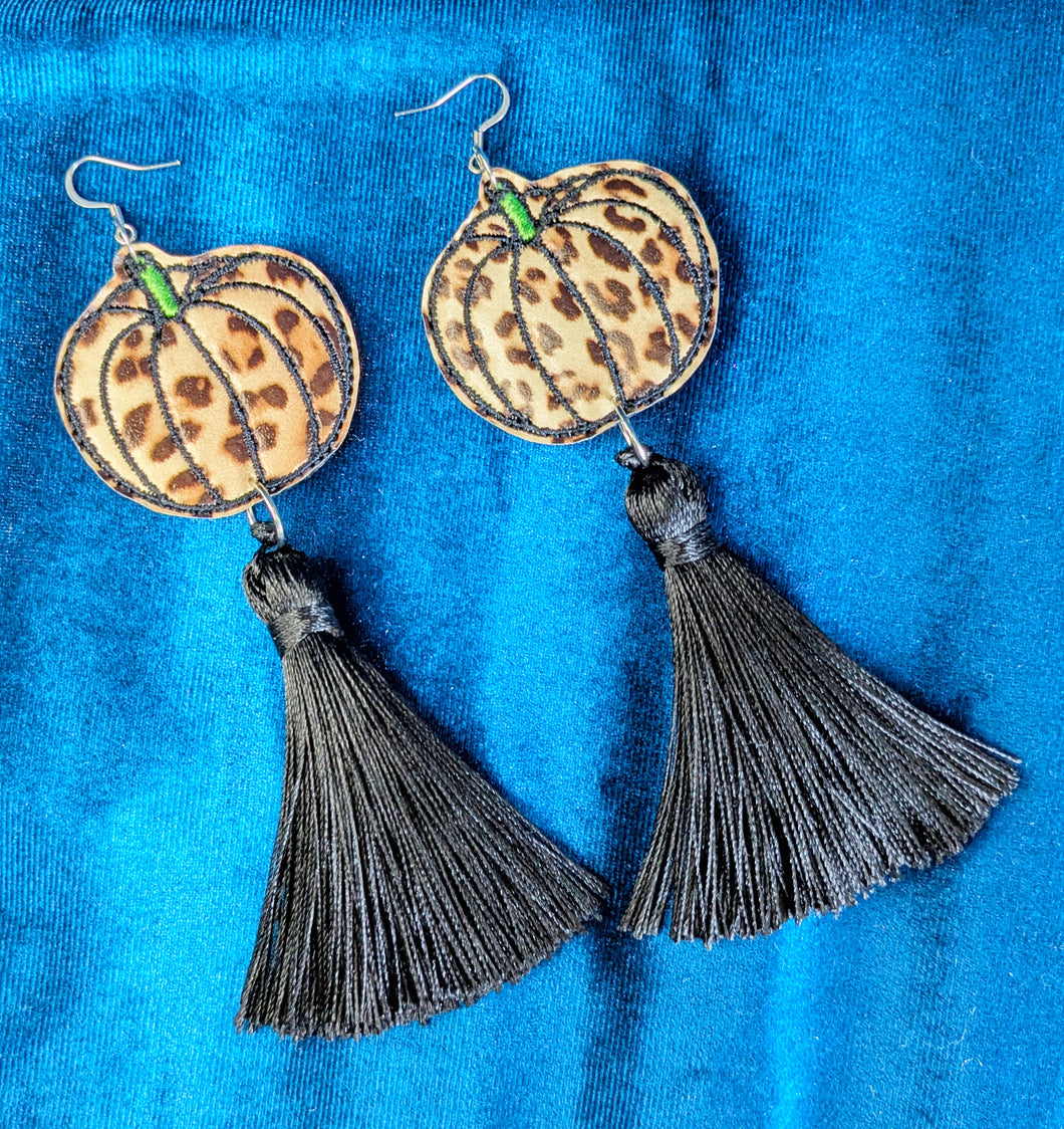 Leopard Print Party Pumpkins - Halloween Tassel Earrings