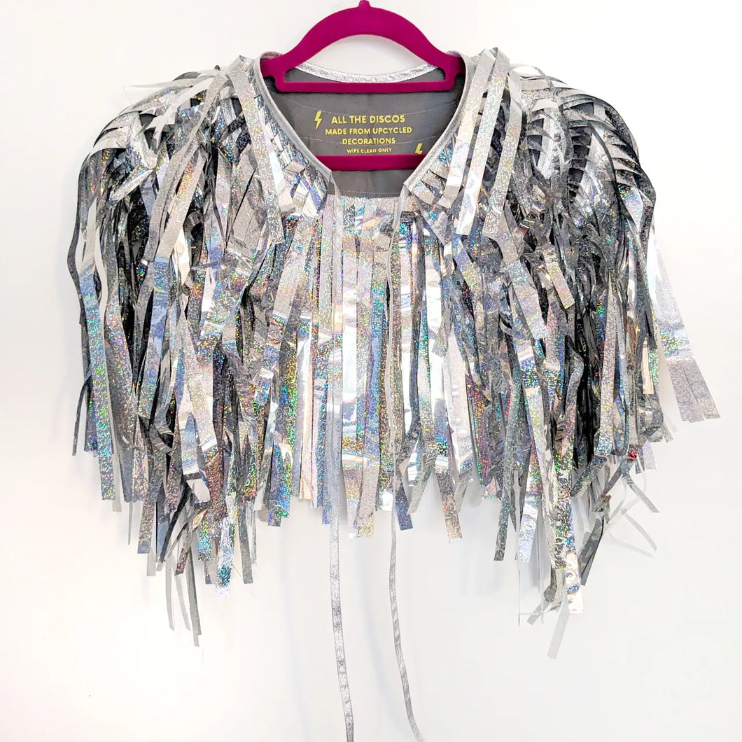 Chunky Silver Holographic Tinsel - Disco Party Cape