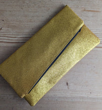 Load image into Gallery viewer, Large Gold Fold Over Clutch Bag
