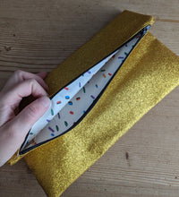 Load image into Gallery viewer, Large Gold Fold Over Clutch Bag
